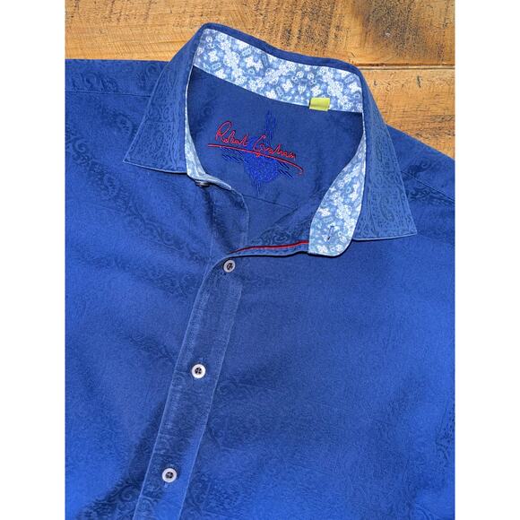 Mens Robert Graham Blue Paisley Flip Cuff Classic Fit Button Down Shirt Medium - Picture 1 of 8